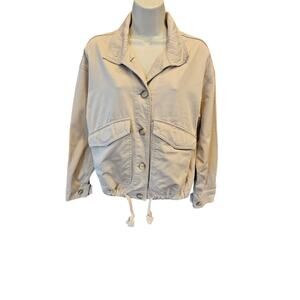 Madewell sz XS heavy cotton khaki canvas pocket jacket button front EUC neutral